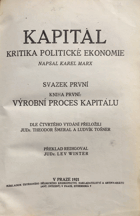 Kapitál I - II. Kritika politické ekonomie PRVNÍ ČS. VYDÁNÍ!!