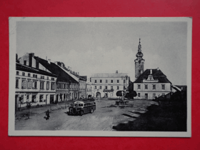Nová Bystřice -  Neu Bistritz, náměstí, autobus (pohled)