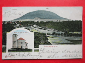 Krabčice - Krabschitz, u Roudnice nad Labem, koláž, kaple, Říp, okres Litoměřice (pohled)