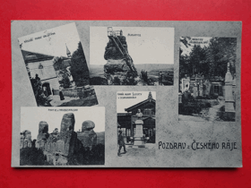 Český ráj - Böhmisches Paradies, koláž, hrad Valdštýn, Hlavatice, hřbitov (pohled)