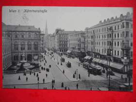 Vídeň -  Wien,  Rakousko, koňské kočáry, tramvaje (pohled)