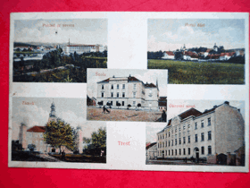 Třešť - Triesch, okres Jihlava, škola, soud, zámek (pohled)