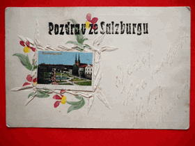 Salcburk - Salzburg, Rakousko, koláž, plastické zdobení a písmo (pohled)