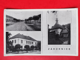 Záhornice, okresu Nymburk. Více záběrů- Kostel sv. Matouše, škola (pohled)