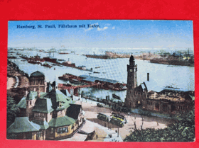 Hamburk - Hamburg, St. Pauli, Fährhaus mit Hafen, Německo, lodě, tramvaj, přístav? (pohled)