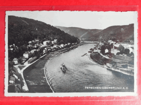 Děčín - Tetschen - Obergrund A. E., řeka, loď LABE-ELBE (pohled)
