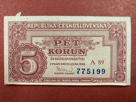 BANKOVKA ČESKOSLOVENSKO - 5 KORUN - A 89 775199