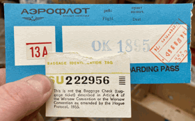 AEROFLOT Palubní vstupenka. Boarding pass + Baggage Tag