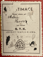 Shirley Temple Klub. Průkazka - legitimace