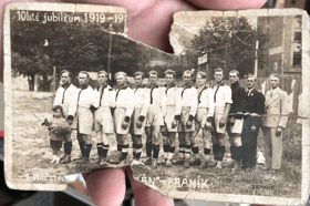 Orig.A6 fotografie Fotbal Braník vzadu jména hráčů