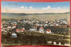 Česká Třebová Ústí nad Orlicí celkový pohled na město železnice kostel Pohled Pohlednice