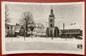 Rychnov nad Kněžnou Orlické Hory Rokytnice nám. hotel kostel autobus Pohled Pohlednice