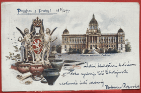 PRAHA Nár.muzeum museum Pozdrav z Prahy Pohled Pohlednice