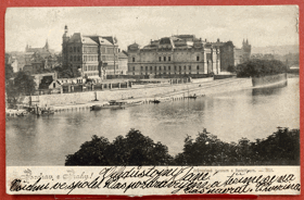 PRAHA Prům.museum Rudolfinum náplavka Pohled Pohlednice