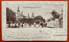 Smečno Kladno Oživená partie z náměstí Pohled Pohlednice