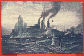 KUK Kriegsmarine Österr.U-Boot SMS U XII greift den franz. Dreadnought Jean Bart an Pohled ...