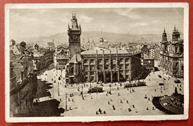 PRAHA PRAG Staroměstské náměstí, tramvaj, radnice Pohled Pohlednice