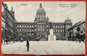 PRAHA tramvaj Václ.nám! Národní muzeum Pohled Pohlednice