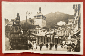 Karlovy Vary Carlsbad tržiště Pohled Pohlednice