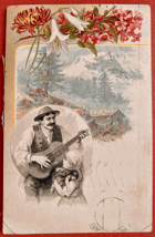 Pozdrav květiny bard kytara Pohled Pohlednice