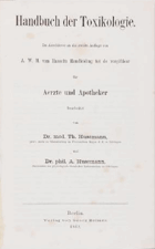 Handbuch der TOXIKOLOGIE Im Anschlusse an die 2. Aufl. von A. W. M. van Hasselts Handleiding tot de ...