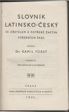 Slovník latinsko-český a česko-latinský se zřetelem k potřebě žactva středních škol